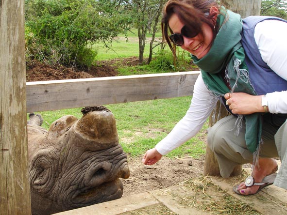 Lauren Johansson - meeting blind rhino Baraka just outside Nairobi